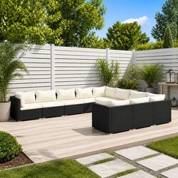 Garden Lounge Set 10 Piece Poly Rattan Outdoor Furniture with Cushions Black