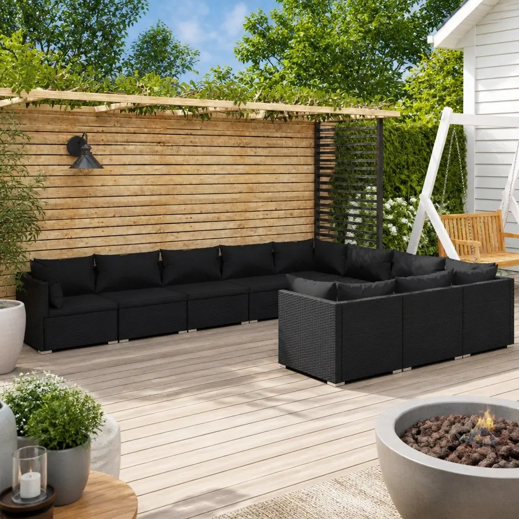 Garden Lounge Set Outdoor Furniture 10 Piece Poly Rattan Patio with Cushions