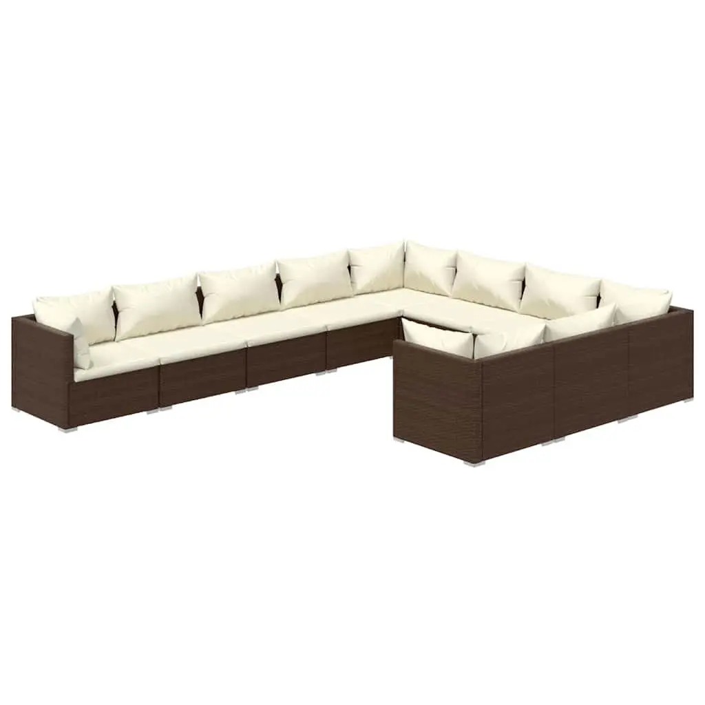 Garden Lounge Set 10 Piece Outdoor Furniture for Patio and Garden Brown