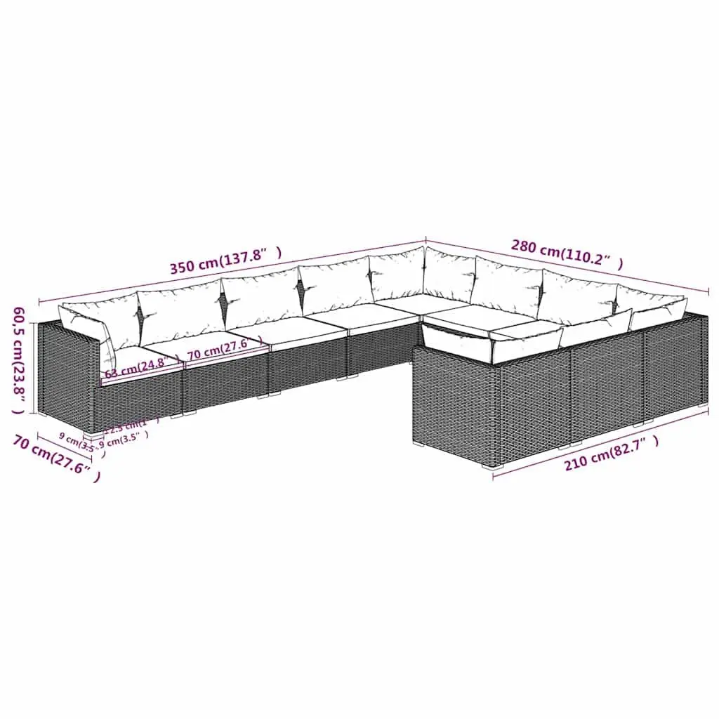 Garden Lounge Set 10 Piece Outdoor Furniture for Patio and Garden Grey