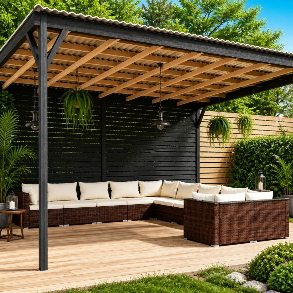 10 Piece Outdoor Garden Lounge Set for Patio Brown Poly Rattan with Cushions