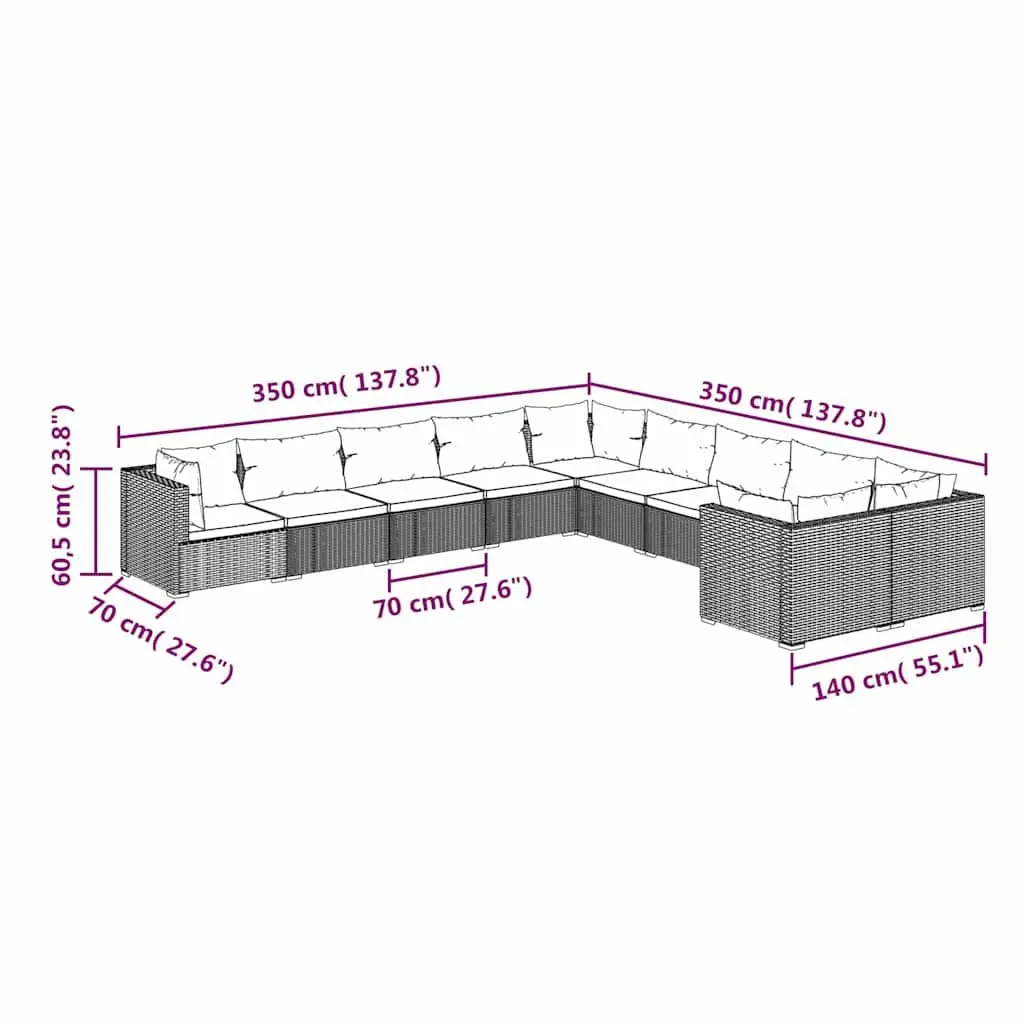 Garden Lounge Set 10 Piece Outdoor Furniture Grey for Patio and Garden