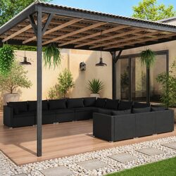 Garden Lounge Set 11 Piece Poly Rattan Outdoor Furniture with Cushions Black