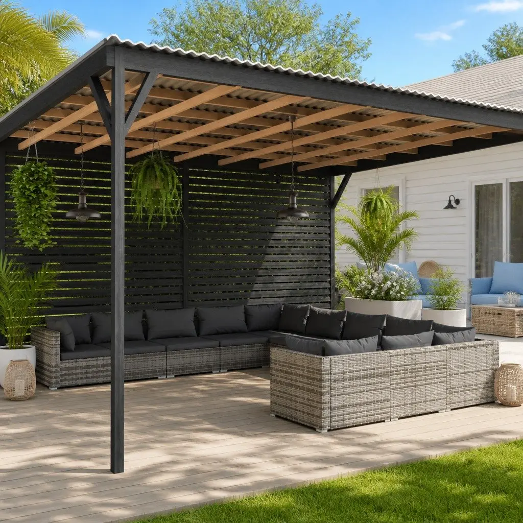 11-Piece Grey Poly Rattan Lounge Set