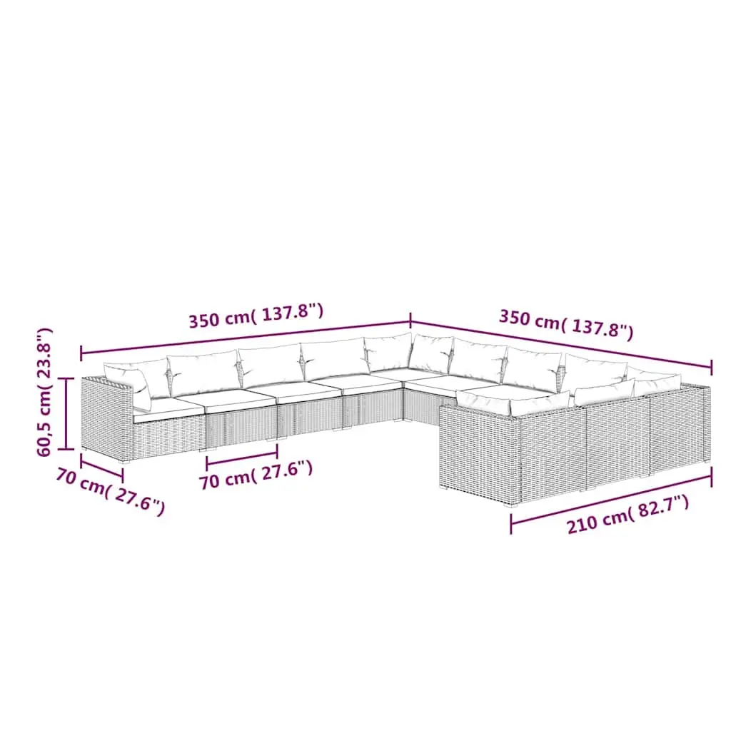 11-Piece Grey Poly Rattan Lounge Set