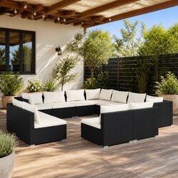11 Piece Modular Garden Lounge Set - Black Rattan