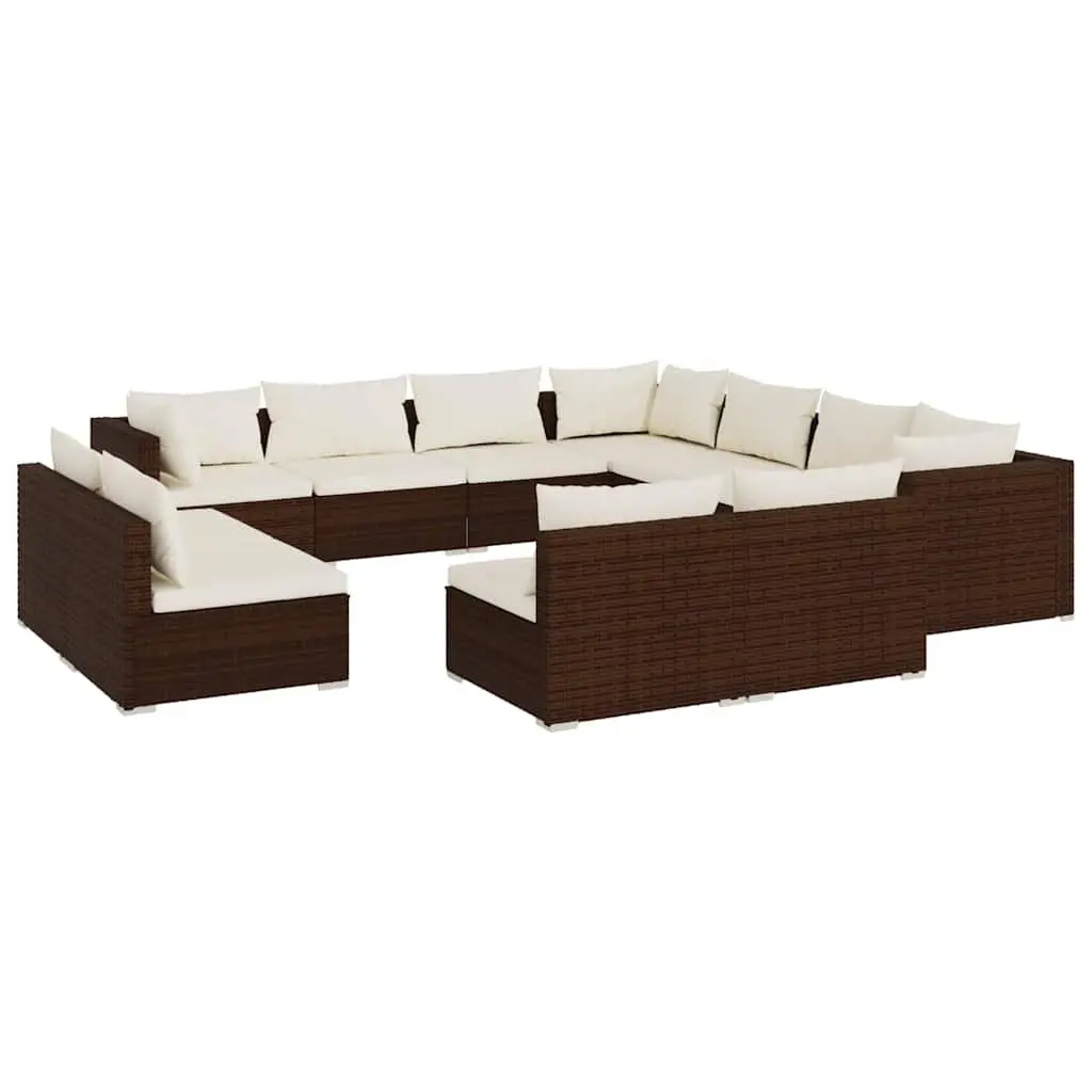 11 Piece Modular Outdoor Lounge Set for Garden and Patio with Thick Cushions in Brown PE Rattan