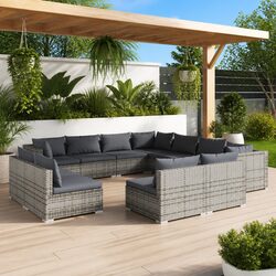 11-Piece Modular Grey Garden Lounge Set with Cushions