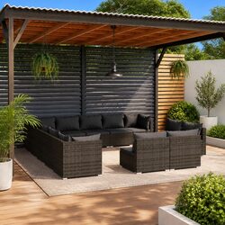 Factual 13 Piece Garden Lounge Set: Grey, PE Rattan