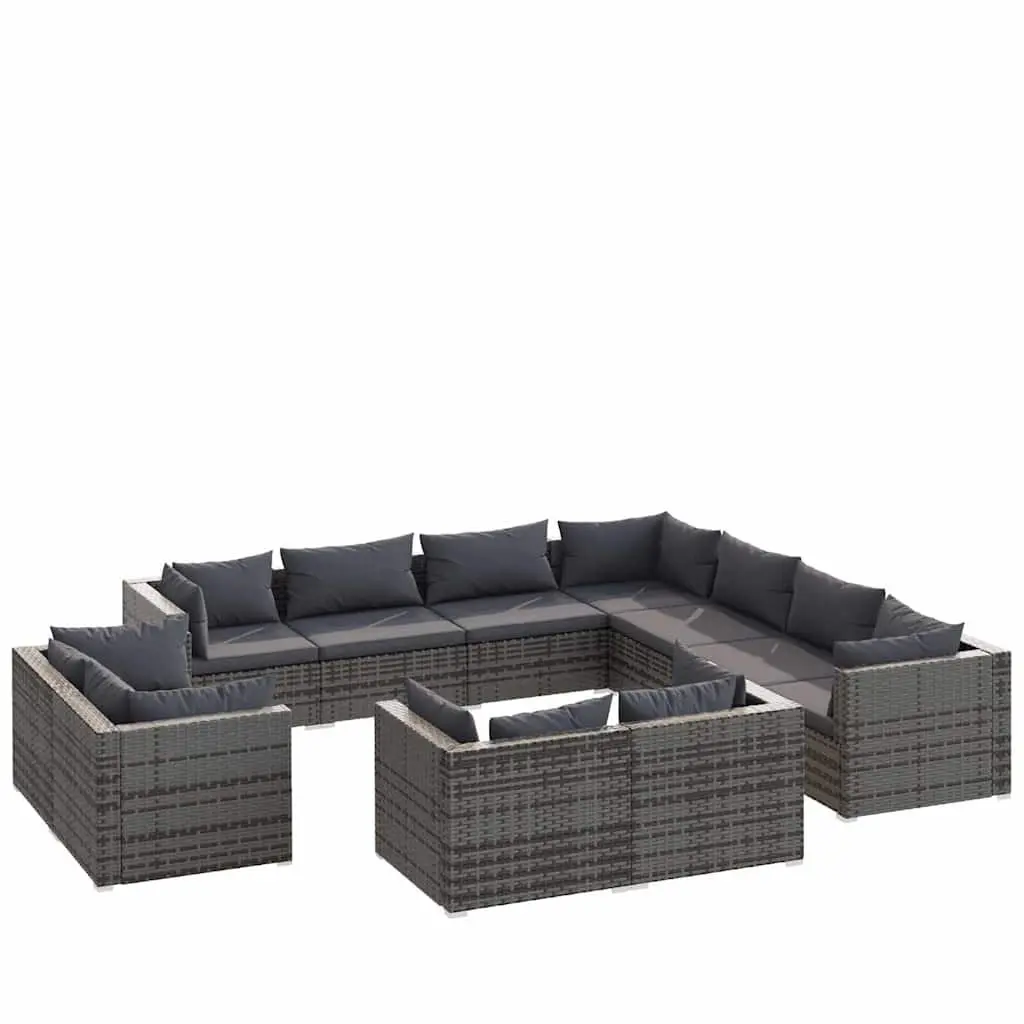 11 Piece Garden Lounge Set Outdoor Furniture Grey Poly Rattan with Cushions