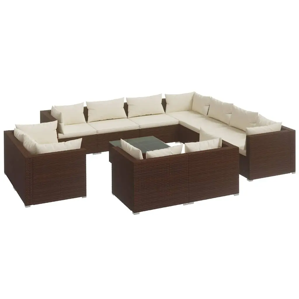 Garden Lounge Set Outdoor Furniture 12 Piece Brown Poly Rattan with Cushions
