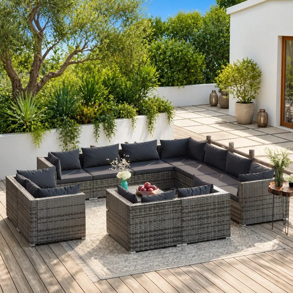 12-Piece Grey Poly Rattan Lounge Set