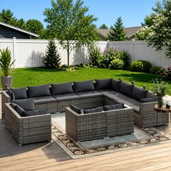12-Piece Modular Garden Lounge Set in Grey Rattan