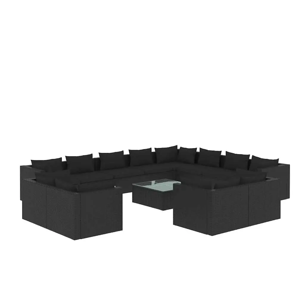 13 Piece Garden Lounge Set for Outdoor Use Black Poly Rattan with Cushions