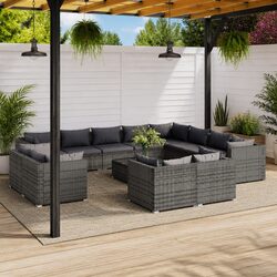 13 Piece Grey Poly Rattan Outdoor Furniture Lounge Set
