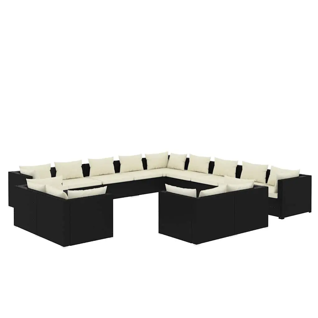 Garden Lounge Set Outdoor Patio Furniture 13 Piece Black Poly Rattan Modular