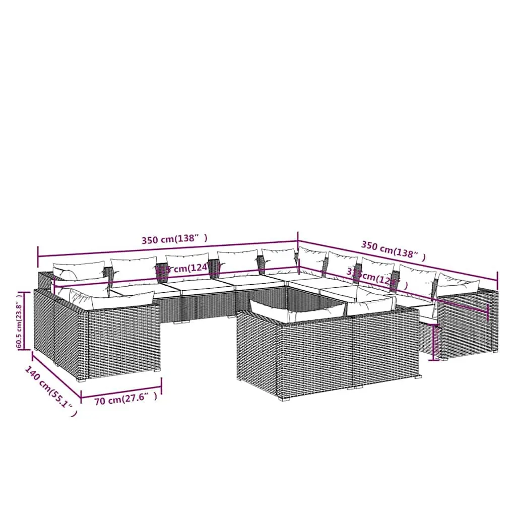 13 Piece Garden Lounge Set Outdoor Furniture PE Rattan Patio Seating