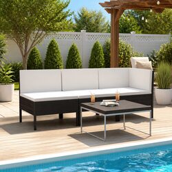 Garden Lounge Set 3 Piece Outdoor Furniture Black Poly Rattan Patio Sofa