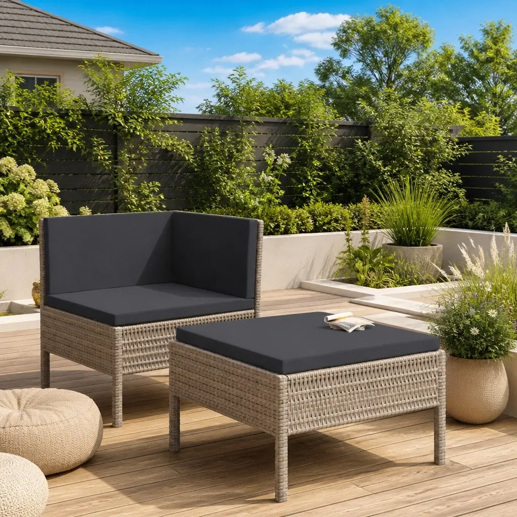 Garden Lounge Set 2 Piece Outdoor Furniture for Patio Grey Cushions