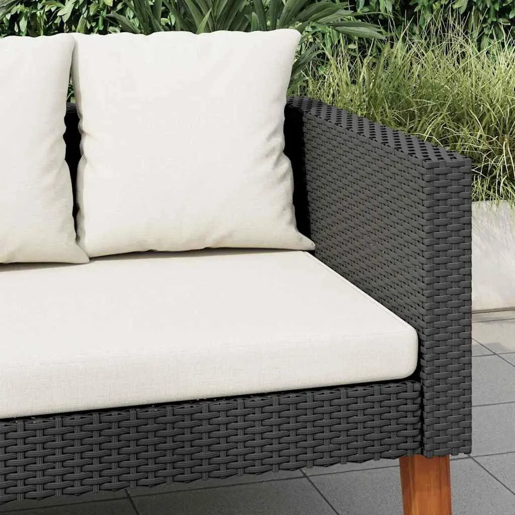 3-Seater Garden Sofa for Outdoor Use Black Poly Rattan with Cushions