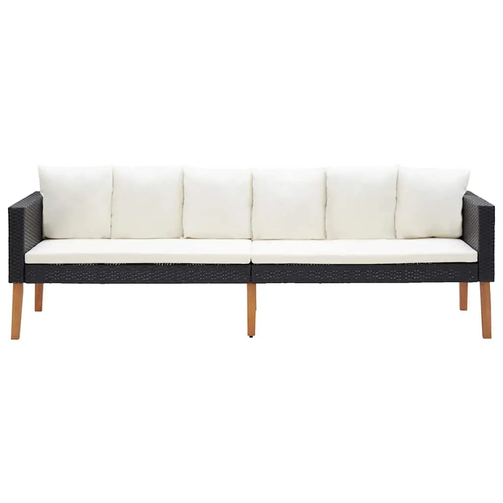 3-Seater Garden Sofa for Outdoor Use Black Poly Rattan with Cushions