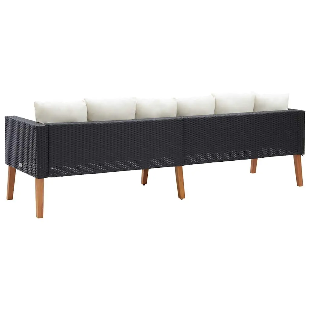 3-Seater Garden Sofa for Outdoor Use Black Poly Rattan with Cushions