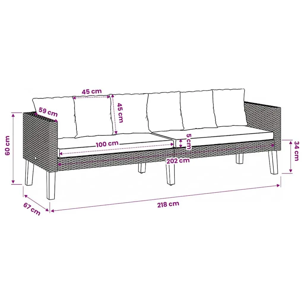 3-Seater Garden Sofa for Outdoor Use Black Poly Rattan with Cushions