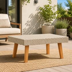 Specifications of Our Outdoor Coffee Table: Beige PE Rattan