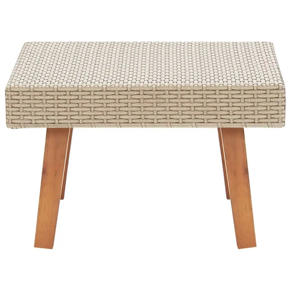 Outdoor Coffee Table Patio Garden PE Rattan Wooden Legs Beige