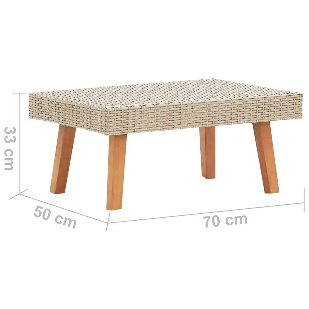 Outdoor Coffee Table Patio Garden PE Rattan Wooden Legs Beige