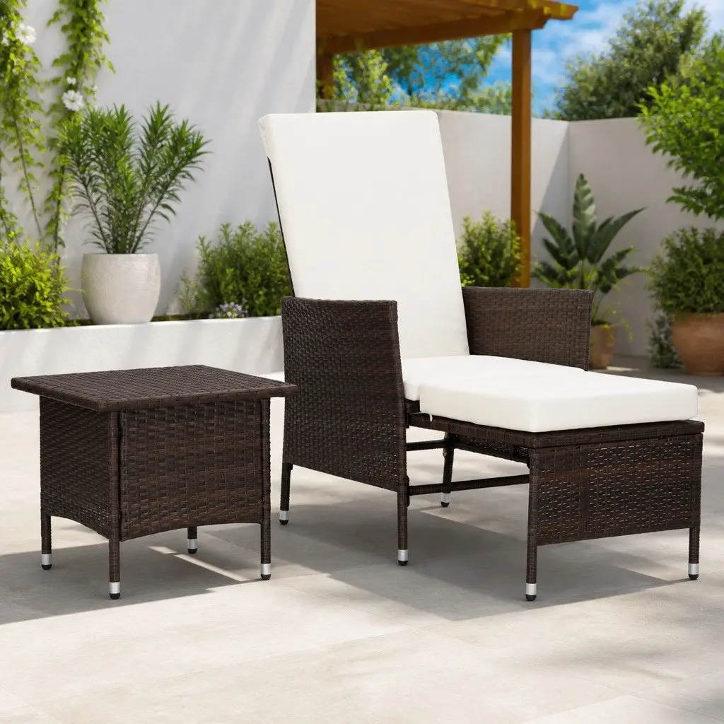 Garden Lounge Set Outdoor Furniture 2 Piece Poly Rattan Armchair Tea Table