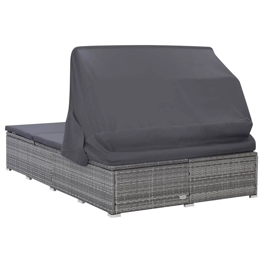 2-Person Sunbed Lounger Outdoor Pool Patio Chaise with Adjustable Canopy Cushion Grey