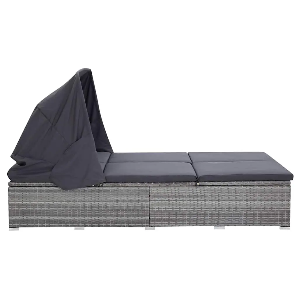 2-Person Sunbed Lounger Outdoor Pool Patio Chaise with Adjustable Canopy Cushion Grey
