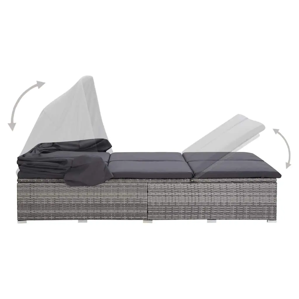 2-Person Sunbed Lounger Outdoor Pool Patio Chaise with Adjustable Canopy Cushion Grey
