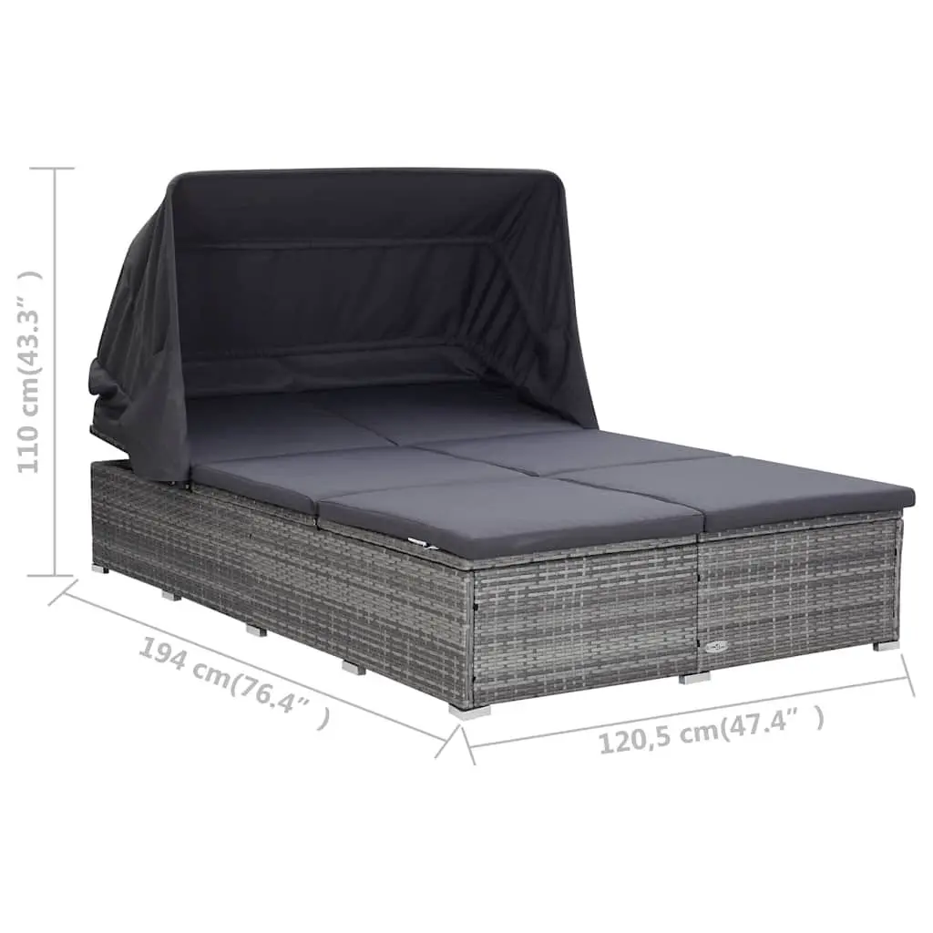 2-Person Sunbed Lounger Outdoor Pool Patio Chaise with Adjustable Canopy Cushion Grey