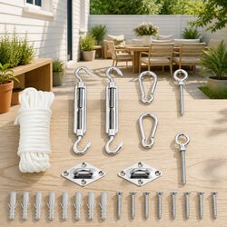 9 Piece Sunshade Sail Accessory Set - Stainless Steel, 9 Items Included
