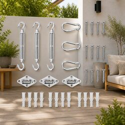 9 Piece Sunshade Sail Accessory Kit Stainless Steel Fitting Carabiner Turnbuckle