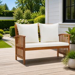Garden Bench Specifications: 119cm Acacia Wood with Cushions