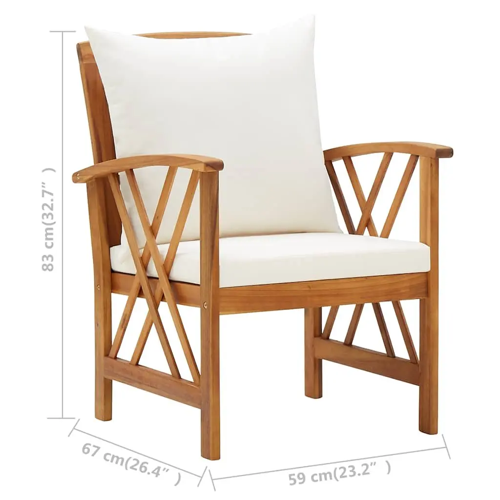 Outdoor Garden Chairs Set 2 Piece for Patio and Garden Solid Acacia Wood with Cushions