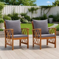 Outdoor Garden Chairs Set 2 pcs with Cushions Solid Wood Seating Patio Furniture