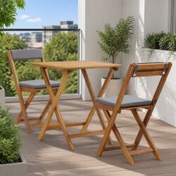 3 Piece Folding Bistro Set - Grey, Acacia Wood
