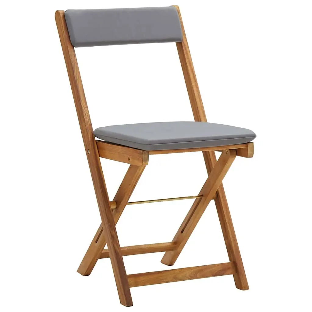 Folding Bistro Set for Garden Patio 3 Piece with Cushions Grey