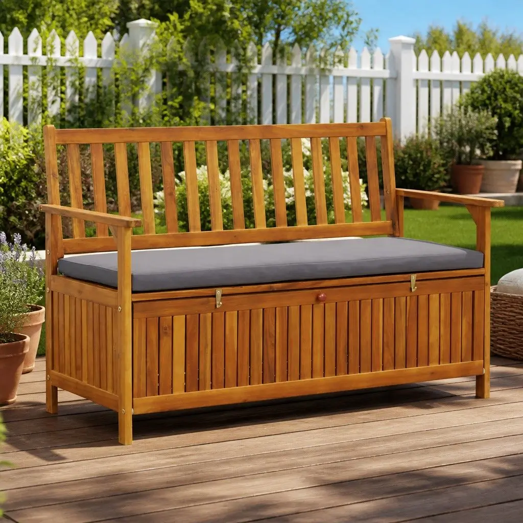 Garden Storage Bench 120cm Grey Solid Acacia Wood