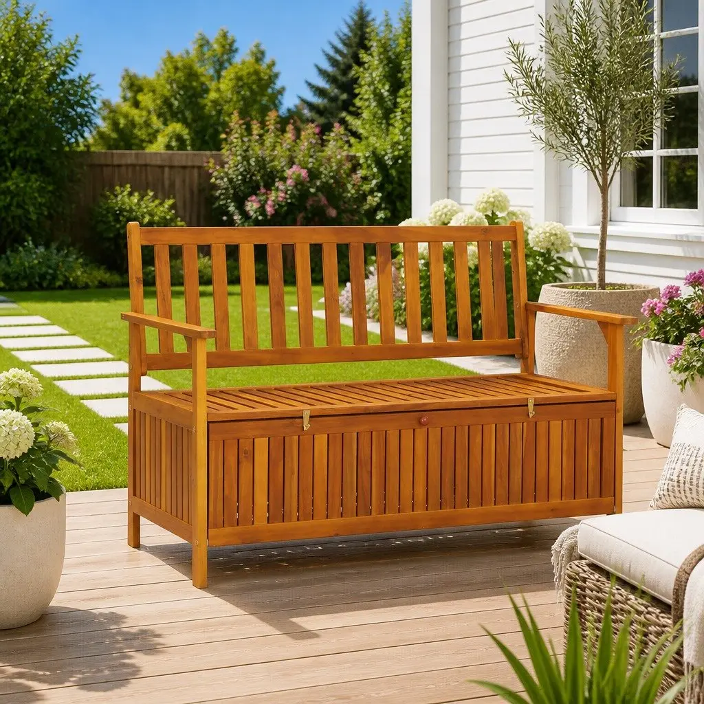 120cm Outdoor Storage Bench with Armrests