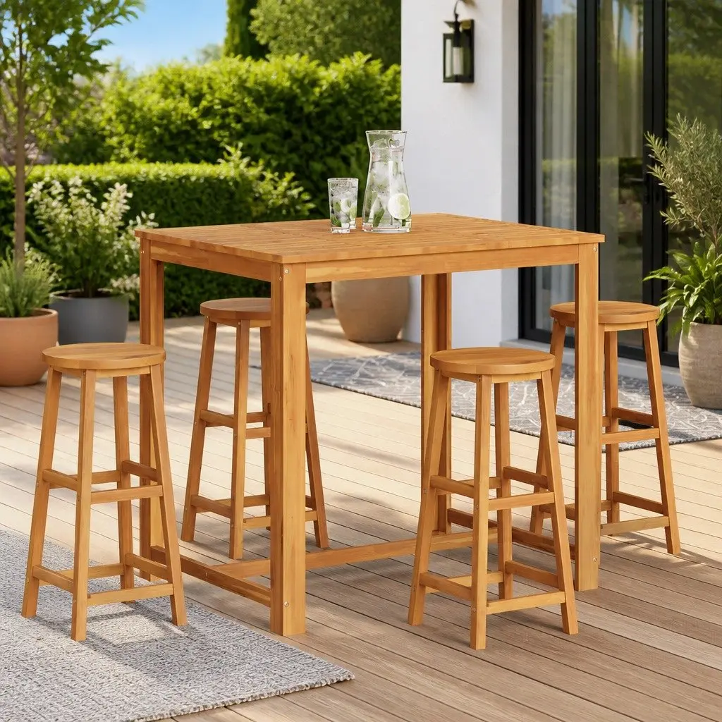 Bar Stools Outdoor Garden 4 Piece Solid Acacia Wood Brown