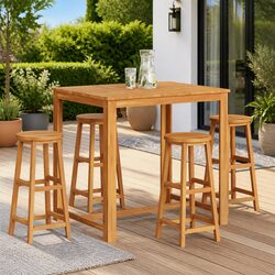 Bar Stools 4 pcs Solid Acacia Wood Brown Outdoor Garden Seating Chairs