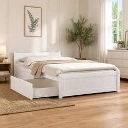 Wooden Bed Frame with Drawers 90 x 190 cm, White