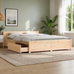 Wooden Bed Frame Specifications: 135x190cm with Storage