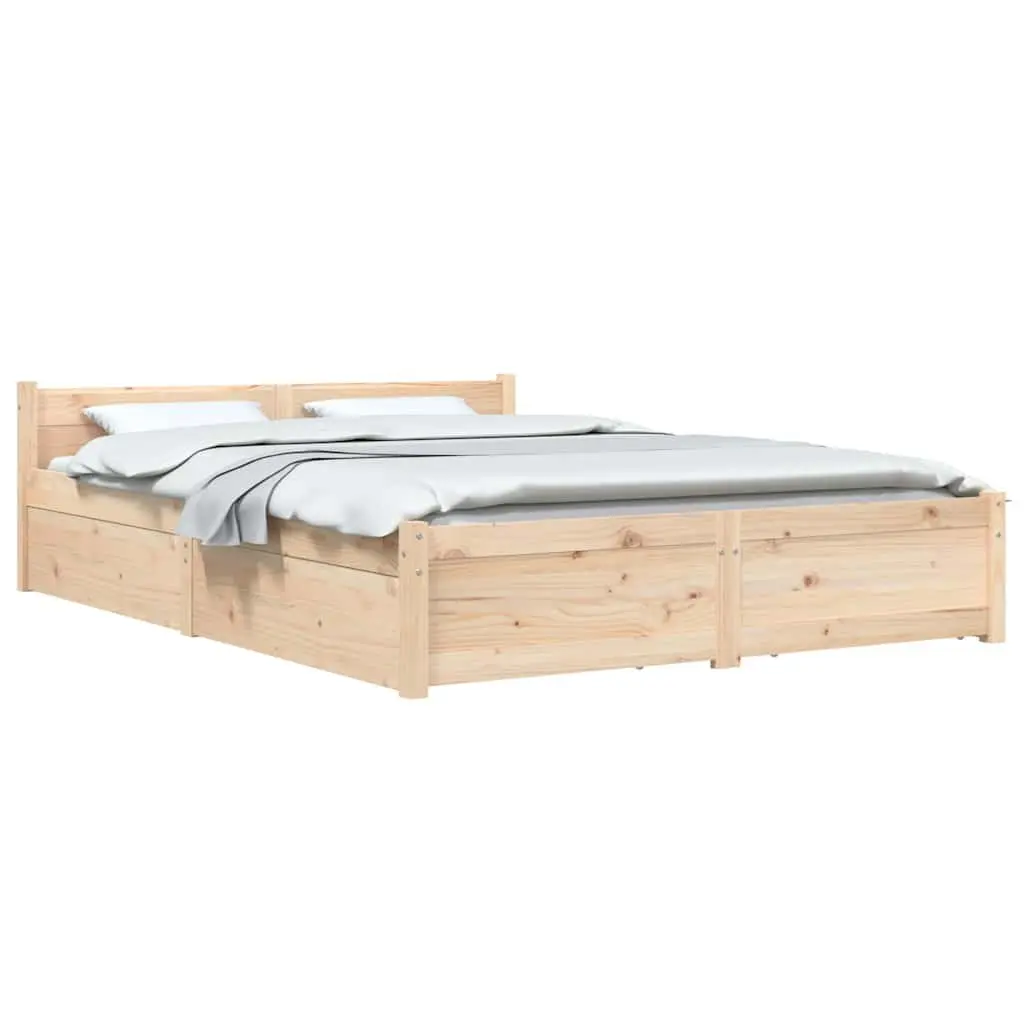 Wooden Bed Frame with Storage Drawers for Bedroom 135x190cm Brown