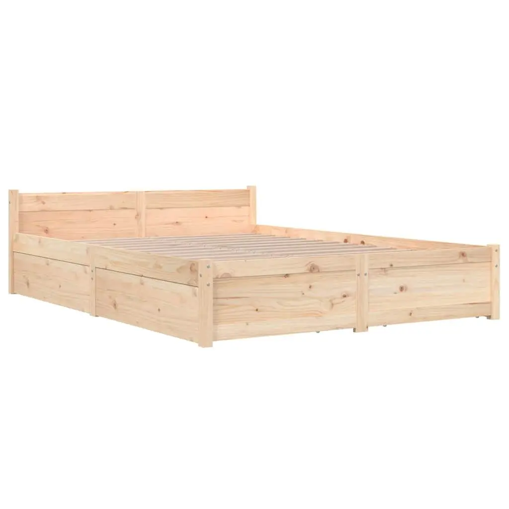 Wooden Bed Frame with Storage Drawers for Bedroom 135x190cm Brown